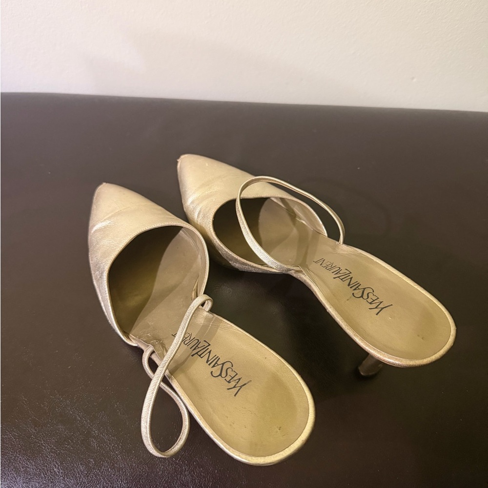 Yves Saint Laurent Metallic Champagne Pointed-Toe Slingback Heels